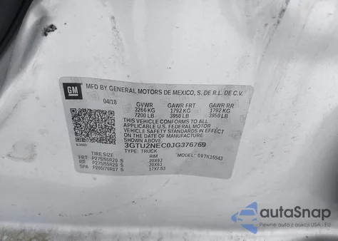 2018 GMC Sierra 1500 Slt z USA, uszkodzony, nr VIN 3GTU2NEC0JG376769